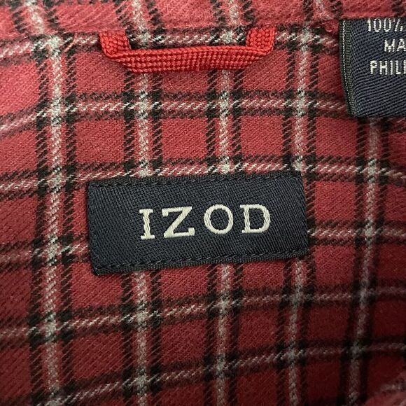 IZOD Shirt Mens Small S Red Check Plaid Flannel Button-Down Long Sleeve Cotton - Picture 6 of 7